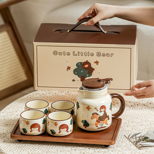 Manguangguang tea set complete set of high-end gift home teapot and cup set high-value tea set gift box housewarming birthday gift fairy tale girl-1 pot 4 cups + tray gift box