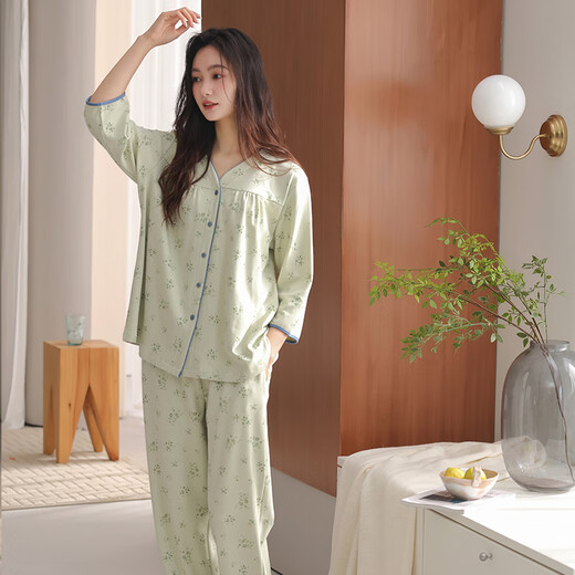 Pyjamas de coton pur modal pour femmes au printemps et en été des vêtements à domicile doux et à manches centraux cardigans floraux pour les femmes peuvent porter des costumes automne 30m5009 m 80-100jin [Jin est égal à 0,5 kg].