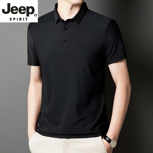 JEEP SPIRIT无痕短袖polo.衫中年爸爸翻领T恤冰丝夏季男士半袖上衣休闲商务 藏青色 12358短*袖POLO衫 M 90-110斤左右