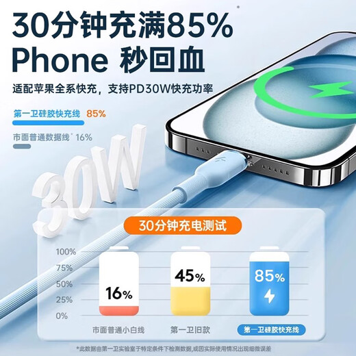 First Guardian DIVI is suitable for Apple data cable PD30/20W fast charging cable c to L liquid silicone charging cable iPhone14Pro Max/13/12/11 mobile phone ipad car blue 1.6