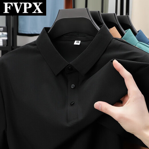 FVPX轻奢高端品牌短袖polo衫男士夏季条纹翻领商务 t恤凉感休闲上衣服 12357深灰色 XL 建议130-145斤