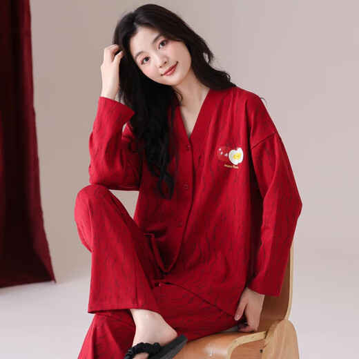 Mizu couple wedding red pajamas big red pajamas women's cotton natal spring and autumn set wedding autumn and winter W9754 set M 7090Jin [Jin equals 0.5 kg]