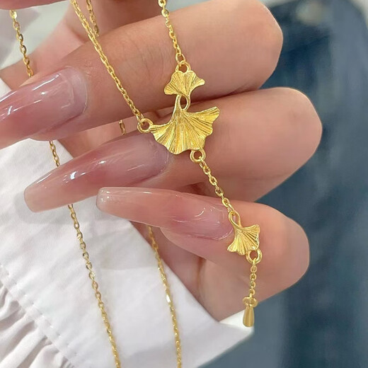 Libiao 5G gold ginkgo leaf necklace for women 999 pure gold Sansheng apricot set chain new leaf tassel gold necklace gold ginkgo leaf necklace about 7.8 grams
