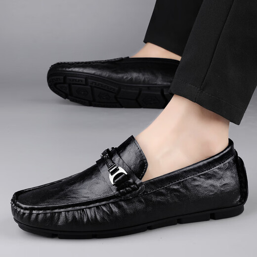 Zapatos de cuero de cuero genuinos zapatos de cuero casuales para hombres zapatos suaves para hombres zapatos de negocios transpirables zapatos de moda para hombres zapatos de cuero británico 9912 negro 38
