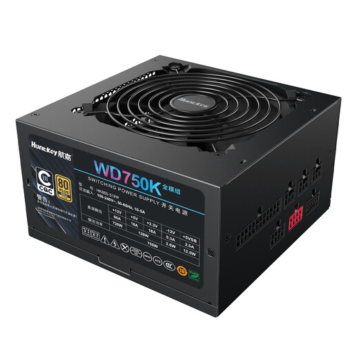 Huntkey WD750K Vollmodul Goldmedaille 750W Computer-Netzteil (80PLUS Goldmedaille/einzelne 60A/volle Spannung/LLC+SR+DC-DC/intelligente Temperaturregelung)
