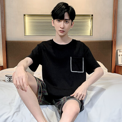 CarsemKeitn夏季男士短袖睡衣薄款棉质休闲加大码青少年家居服男宽松套装夏天 D9928 XL 男XL