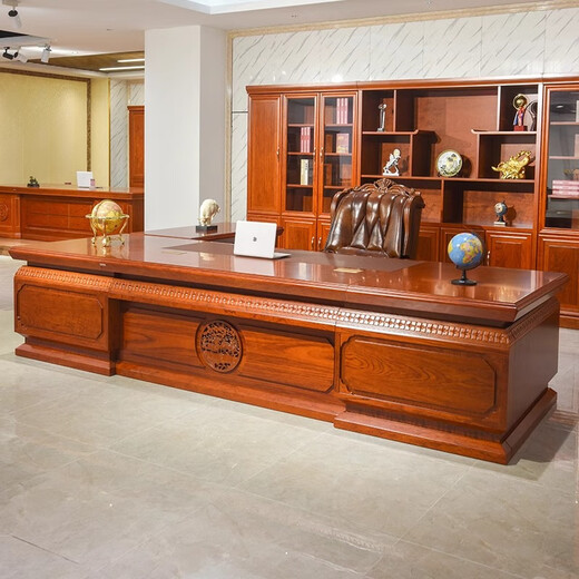 Hanjitang Yuxin Chinese style solid wood desk boss desk and chair pear wood solid wood leather president desk chairman's office executive desk 2.8 meters boss desk