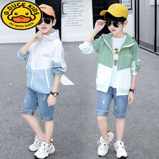 G.DUCKKIDS boys' sun protection clothing 2025 new medium and large children's light and breathable sun protection clothing children's anti-UV summer coat trendy green UPF50+ 140 recommended height 130-140cm age 8-9 years old