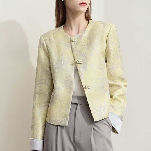 Amii [New Chinese Style] 25 Spring Retro New Chinese Style Small Flavour Style Jacket Jacket Elegant Classical Short Jacket Femmes Beige M