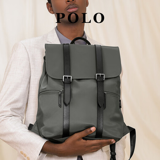 Polo [New Product] Rucksack für Männer, modische und trendige Paar-Reise-Rucksack für Frauen, 15,6-Zoll-Student mit großer Kapazität, grau-grün.