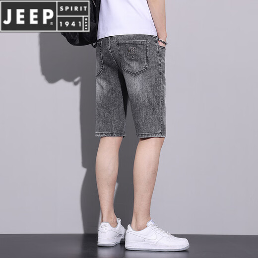 JEEP SPIRIT牛仔短裤男夏季薄款水洗五分裤潮流百搭弹力休闲中裤子男 867-1黑灰 28 (2尺1)