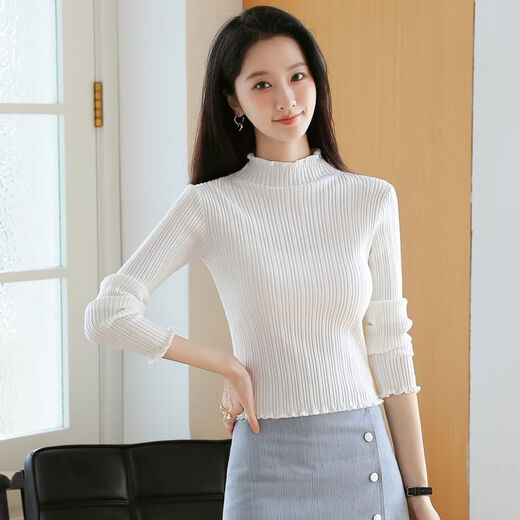 EDJCVTT Half turtleneck pullover sweater for women 2025 spring, autumn and winter new style sweater, fashionable, slim, slim bottoming shirt, white M, recommended 85-95Jin Jin is equal to 0.5 kg