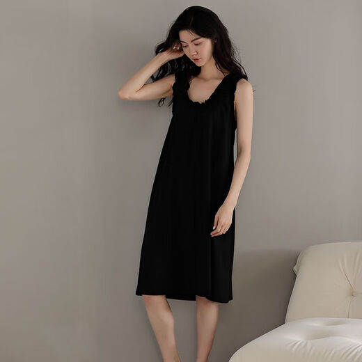 Camisón de seda de algodón yalu para mujeres en verano en medio de larga duración chaleco en V-neco manevelave casual de pijama casual falda g@y1391#mujer m