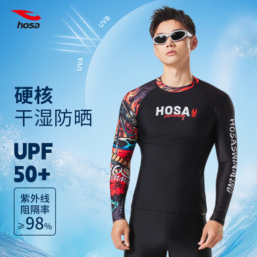 Hosa swimsuit men's new long-sleeved sun protection surf suit top wetsuit jellyfish suit vacation M black