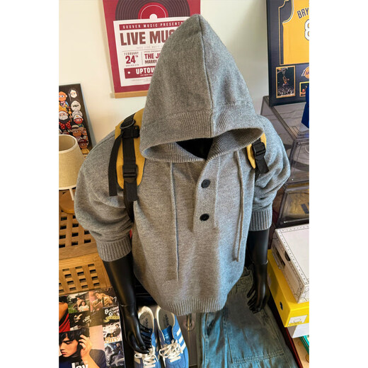 Jufeng light gray Henry collar sweater men's autumn and winter American retro sweater cleanfit trendy brand handsome jacket light gray L