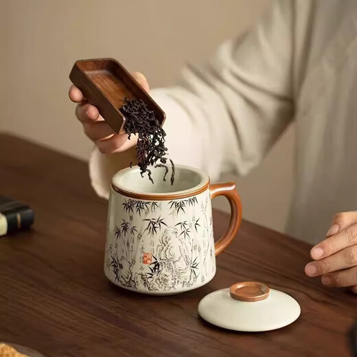 Ru Kiln Office Tea Cup Water Cup Ceramic Tea Set Ceramic Liner Tea Water Separator Gift Gift Souvenir Huang Ru Office Cup--Mozhu