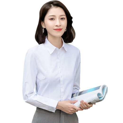 桢译长袖白衬衫防走光2025女工作服正装职业修身韩版衬衣OL三粒扣 12003:方领斜纹粉色 S 35