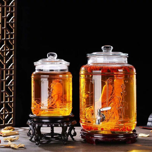 Bubble wine container glass new pattern bubble wine bottle special bubble wine household bubble wine bottle with faucet ginseng medicine wine jar 10Jin Jin equals 0.5 kg + stainless steel faucet