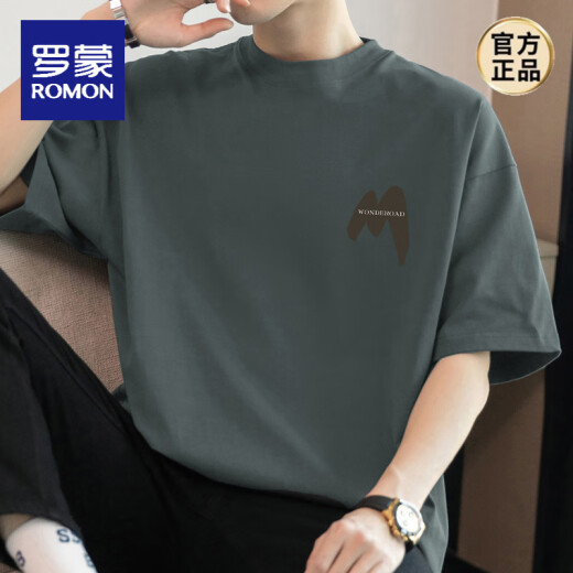ROMON (ROMON) 260G Camiseta americana de peso pesado Camiseta de algodón de algodón corto de algodón puro de algodón de algodón de manga corta Top de verano de verano.