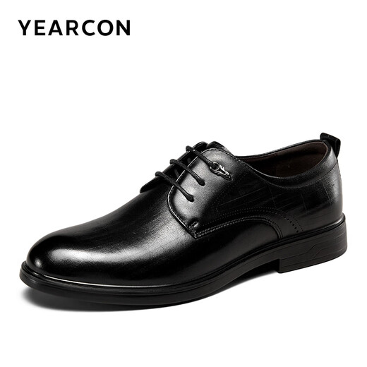 Yierkang Herrenschuhe, Lederschuhe, echte Leder-Schnürschnüre-Leder-Business-Business-Schuhe, Herrenlederschuhe, Hochzeitsbüroschuhe, Derby-Schuhe, Schwarz (vier Jahreszeiten) 42