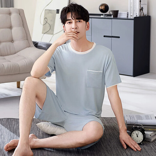 CarsemKeitn莫代尔夏天睡衣男士薄款宽松短袖短裤夏季可外穿运动家居服男套装 QKM-1695 L