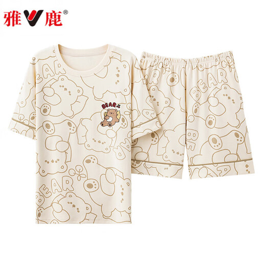 Yalu-Pyjamas für Frauen im Sommer Pure Cotton Niedliche Studentin Koreanische Version kurzärmelige Hose dünne zweiköpfige Set Frühlings- und Herbst Large-Size Home Furnier GXT6636 M (Empfohlen 75-95 Jin [Jin gleich 0,5 kg]))