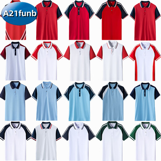 
A 21 FUNB school uniform short-sleeved T-shirt inner bottom shirt primary and secondary school students POLO shirt top summer junior high school students class suit 9901 blue T white-collar [T-shirt] 190