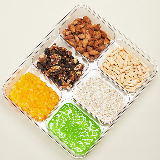 Haofanjie ice powder ingredient box, special milk tea ingredient box for stall, commercial seasoning box, sub-package box, storage box, ingredient box 6 compartments + transparent lid (6 seasoning spoons)