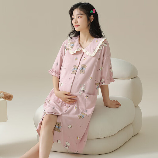 今勺孕妇待产裙月子睡衣女夏季2025年新款带胸垫可外穿冰丝两侧哺乳士 AM【11981】 M
