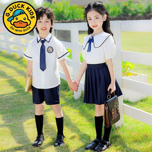 G.DUCKKIDS student school uniforms, primary school students summer college style boy suits, children kindergarten school uniforms, school uniforms, class uniforms, short sleeves 6630 white, summer men's suits 120