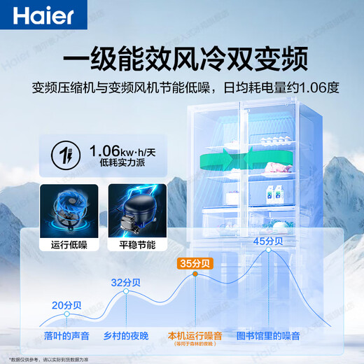 Haier refrigerator 659 liters Juneng store four-door cross-fold double-door first-class energy-saving dual-frequency air-cooled frost-free EPP ultra-clean dry and wet storage Large refrigerator over 600 liters 659 liters of Boca gray + EPP ultra-clean system + oxygen-blocking dry and wet storage