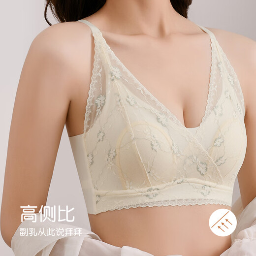 莫代尔美背内衣2025新款夏季薄款文胸一体式蕾丝性感聚拢无钢圈胸罩 浅紫 【美背聚拢上托】 75B