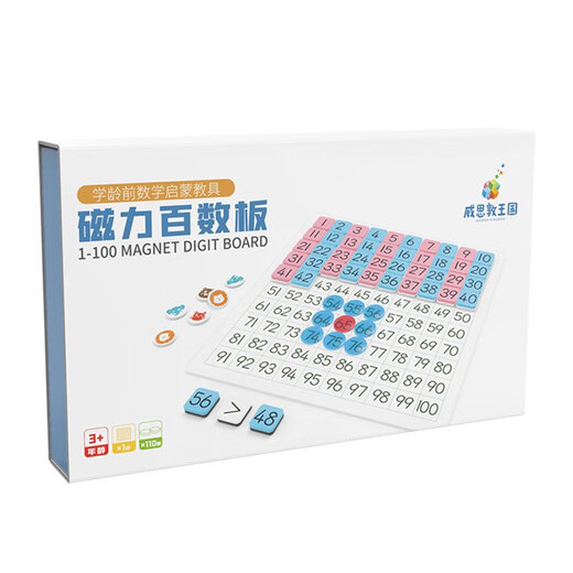 Wieston Kingdom Hundreds of Plate Montessori Teaching Aids Children's Mathematics Enlightenment Toys Magnetic Digital Magnets Hundreds of Plate + 123 Question Card 3-8 years old
