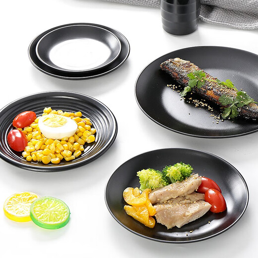 密胺餐具黑色盘子塑料火锅菜盘烤肉碟餐盘圆盘小吃碟子商用烧烤盘 ljp1098一件36个