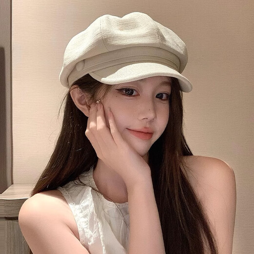 Retro octagonal beret hat for women in summer 2025 new Korean style trendy versatile big head circumference showing face little painter hat #1194-beige one size (54-58cm) can generally be worn