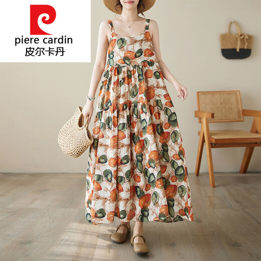 皮尔卡丹（pierre cardin）针织2025潮流夏季波西米亚小碎花拼接吊带连衣裙女宽松显瘦大摆蛋 1105 均码 大