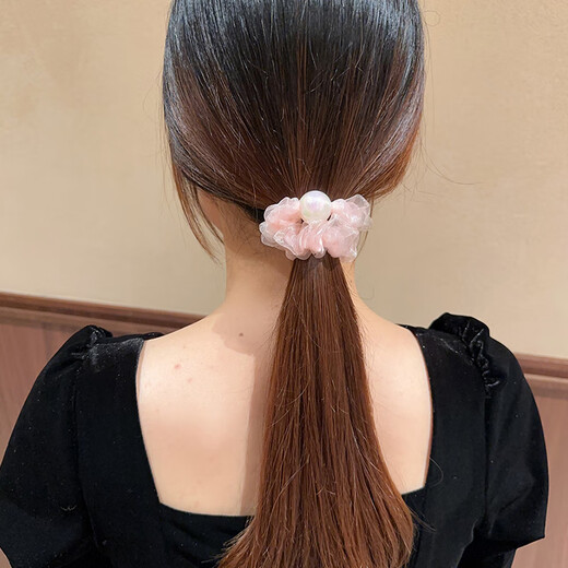 Jiao Xuefeiogen yarn pearl hair rope 5 small intestine hair ties high ponytail elastic rubber band leather sheath hair accessories