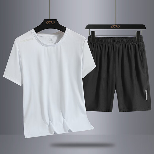 Woodpecker Father's Day Gift Men's Ice Silk Sports Set 2025 New Summer Thin Quick Dry Dad Running Summer Clothes 16803 Set White [T-shirt + Shorts] M 80-105Jin [Jin equals 0.5 kg]