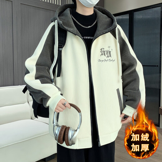 QLTQZQ加绒加厚外套男孩13初中学生棒球服夹克15岁青少大童秋冬装 6625黑米(单件外套) 加绒 加厚 M 90-110斤左右