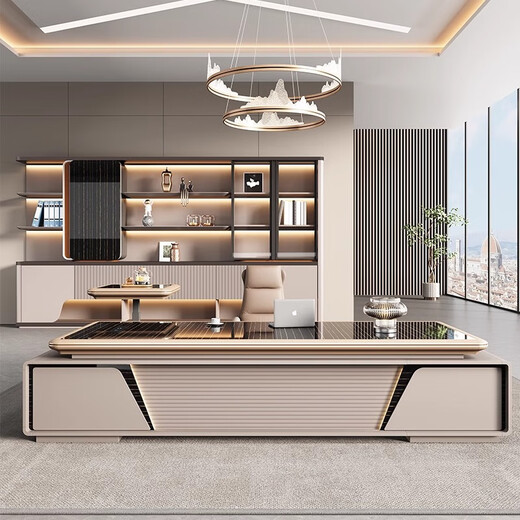 Zhiyi Lifting Boss Desk and Chair Combination Simple Modern Light Luxury Leadership Executive Desk President Manager Office Desk 2.0 Meter Luxurious President Desk + Boss Chair + 2.4 Meter Cabinet