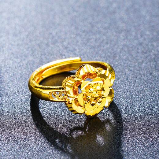 Youshu Vietnamese sand gold ring for women, long-lasting imitation gold-plated flowers, exaggerated wedding bride, fake three-gold imitation jewelry, style 2 (lily flower)