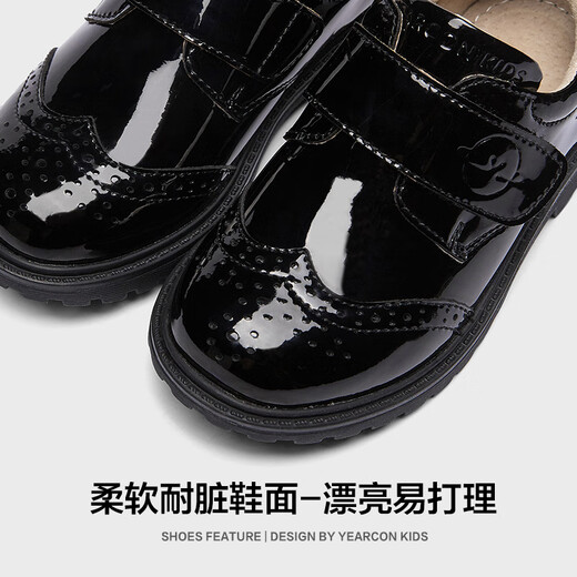 意尔康童鞋开学必备秋季男童皮鞋布洛克雕花亮面绅士演出鞋儿童鞋黑色37