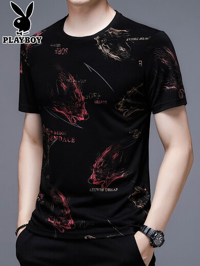 Playboy Playboy Short-sleeved T-shirt for Men 2025 New Summer Fashion Men's Ice-Sensory Mulberry Silk Cotton T-shirt High-end 13807# Blue Ice-Silk Short-sleeved T-shirt 10XL 170/l115-130Jin[Jin equals 0.5 kg]