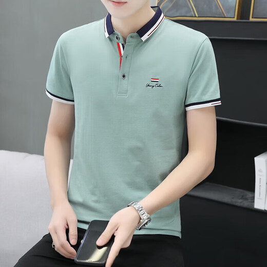 海澜夏季男士翻领短袖t恤男潮流休闲polo衫纯棉中年商务立领半袖体恤 673灰色 2XL 135-150斤