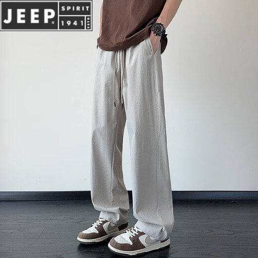 Jeep Spirit Ice Seidenhose Herren Sommer dünne hübsche trendige amerikanische lockere und vielseitige Draping gerade Beine Freizeithose für Jungen 6636# Black M.