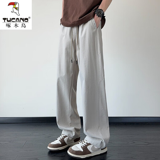 
Woodpecker (TUCANO) ice silk pants for men in summer 2025 thin loose straight casual pants for boys quick-drying cool sports wide-leg trousers 10333-K6636 Khaki XL about 125-145Jin [Jin equals 0.5 kg] can be worn