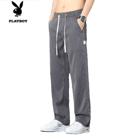花花公子（PLAYBOY）男士冰丝牛仔裤薄款夏季新款直筒弹力宽松百搭松紧腰休闲长裤子男 黑色 1049 单件装 3XL 150-165斤