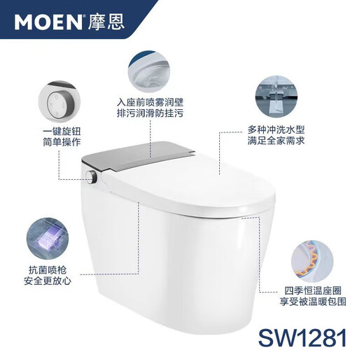 摩恩（MOEN）2025新款智能马桶妇洗臀洗SW1289双水路即热一体坐便器SW1281 SW1 智能马桶 SW1281D无遥控器 400mm