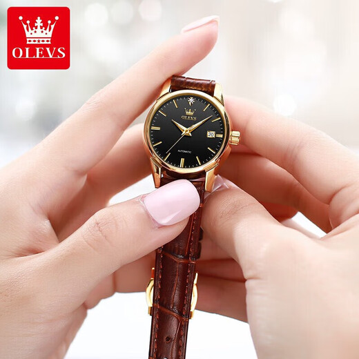 Olevs 520 Valentinstag Geschenk Top Ten Marken Frauen Uhr Mechanische Uhr Vollautomatisch High -End -Temperament Frauen Uhr 6629 verbesserte Version - Brown Leder Black Face Frauen [lebenslange Garantie]