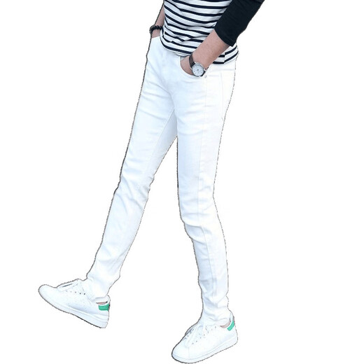 TTPMER Spring White Jeans Men's Korean Style Slim Elastic Small Foot Fashion Green All-Match Casual Long Trousers Black and Gray 1048 YN [High Elastic Quality] 40 Sizes - Recommended (Weight 200-210Jin [Jin equals 0.5 kg])